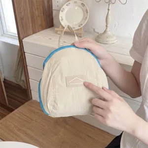 Koreanischer Stil halbrundes Kosmetiktui mit blauer Einfassung, Stoff Make-up Tasche.