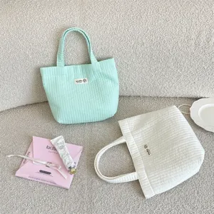 Γυναικεία Καπιτονέ Τσάντα Tote Χρώμα Macaron Στυλ Ins Ελαφριά Πολυεστερική Τσάντα Χειρός Μικρή Τσάντα με Λαβή για Ταξίδια