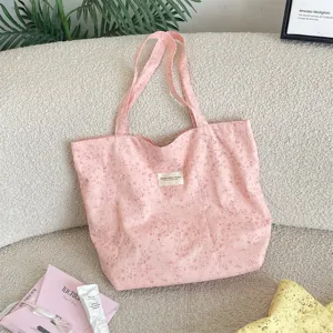 Rosa blumige Canvas Tragetasche, weiche leichte Freizeittasche für Sommer Alltag und Reisen chic style.