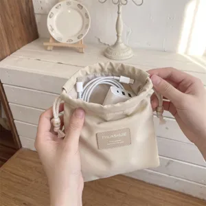 Effen kleur trekkoord stofdichte zak make-up opbergtas oortelefoon datakabel zakje