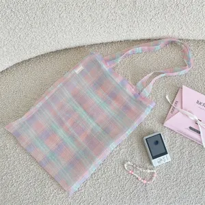 Verlauf karierte Organza Schultertasche, halbdurchsichtige lässige Alltagstasche.