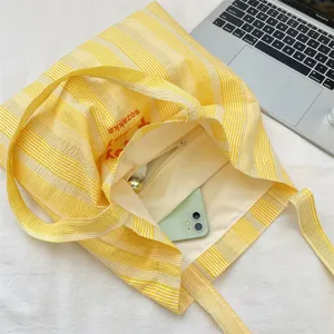 Gelb-weiße gestreifte Canvas-Tragetasche lässige Schultertasche für den Alltag