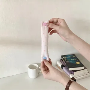 Pink heart snap earphone cable organizer strap, cute star pattern cord winder for neat desk setup