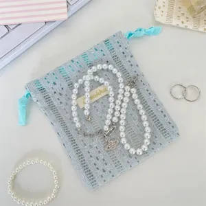 Ble dantela pouch set me perlina kolie kai kremasto, kompsa gynaikeia kosmhmata.
