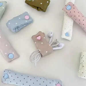 Macaron polka dot earphone cable organizer strap set with cute heart snap buttons