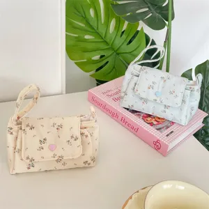 Kordsamt Blumen Kosmetiktasche süßer Herzknopf kleine Handtasche tragbarer Make-up Organizer