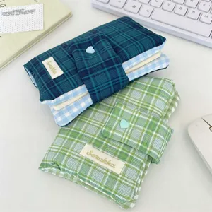 Fresh plaid fabric book cover student stationery storage bag journal planner case