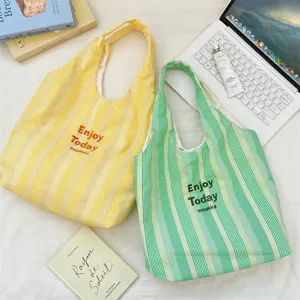 Ριγέ τσάντα tote από καμβά casual τσάντα ώμου κάτω από τη μασχάλη μεγάλη χωρητικότητα
