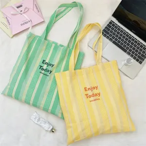 Gestreifter Canvas Shopper für Damen, große Schultertasche, lässige Freizeittasche.