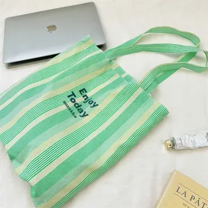 Gruen gestreifter Canvas Shopper Tasche L Freizeit Umhaengetasche grosse Kapazitaet.