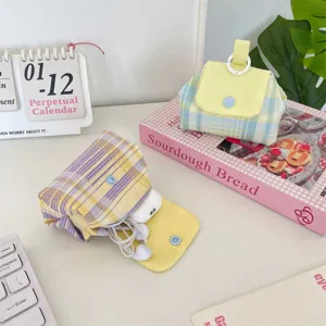 Süße karierte Stoff Aufbewahrungstasche tragbare Mini Kopfhörer Tasche Organizer.