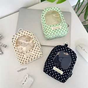 Clear window doll storage pouch cute polka dot mini backpack bag detail display view