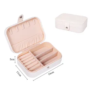 White double layer portable jewelry box, PU leather ring and necklace organizer display.