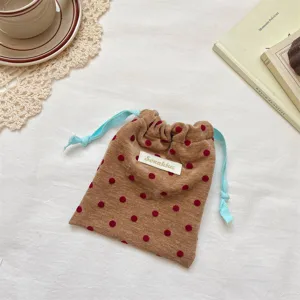 Velvet Polka Dot Drawstring Pouch Cute Travel Makeup Jewelry Storage Bag Portable