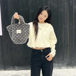 Cute winter fuzzy handbag for women, Korean style plush tote bag, casual small carry bag.
