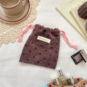 Velvet polka dot drawstring pouch portable makeup jewelry storage bag chic corduroy organizer