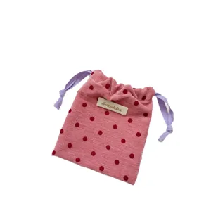 Portable velvet polka dot drawstring pouch women travel jewelry cosmetics storage bag cute