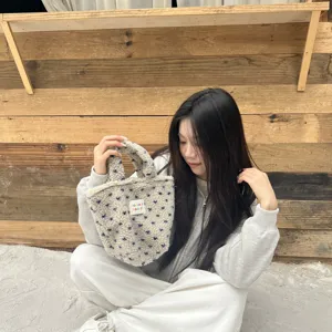 Cozy winter fuzzy handbag cute floral pattern soft plush tote bag for women daily casual