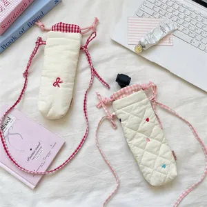 Korean style plaid patchwork camera bag, cute quilted heart shoulder bag for women.