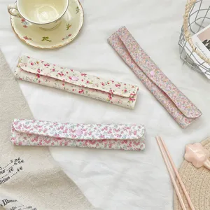 Creme-Besteck-Aufbewahrungstasche Mit Blumenmuster Tragbare Polyester-Geschirrtasche Mit Druckknopf Für Büro Reisen Picknick Zuhause