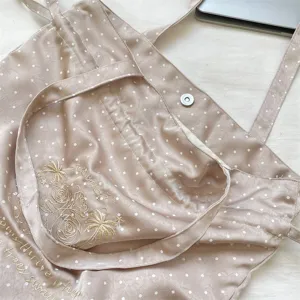 Bolso tote de satén con lunares de estilo coreano con bordados florales para uso diario.