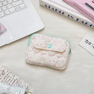 Quilted card holder with cute heart star print, snap button and zipper for daily use.
