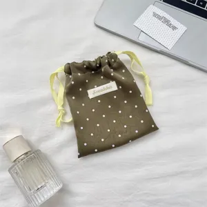 Korean style polka dot satin storage bag for travel and daily small items portable pouch.