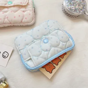 Portable quilted card holder wallet with snap button and layered design for women daily use