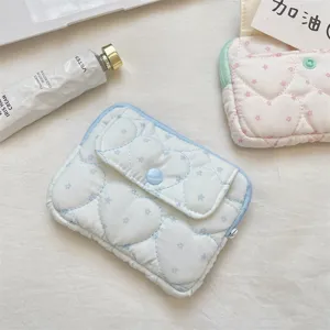 Portable quilted card holder with cute heart star pattern, zipper snap organizer.