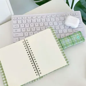 Fresh green plaid notebook cover with snap button, student stationery diary organizer case.