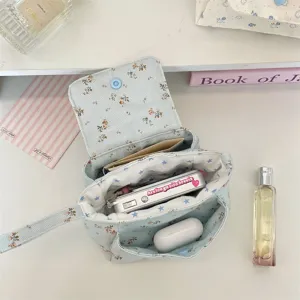 Hübsche blaue Blumen Cord Make-up Tasche mit Klappdeckel Design für kleine Alltagsgegenstände.