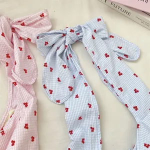Japanese cute cherry print bow shoulder bag strap, aesthetic sweet daily casual accessory.