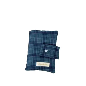 Green plaid book cover and stationery storage bag for student daily journal notebook.