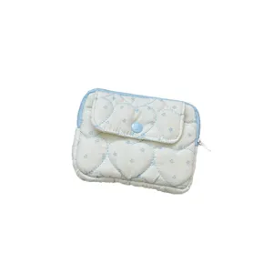 Cute quilted card holder mini pouch with snap button and zipper for women daily use.