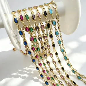 DIY Schmuckherstellung Kupfer 18K Vergoldete Ovale Bunte Zirkonia Kette Exotischer Stil Schmuckzubehör Material Quastenkette