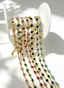 Bunte Zirkon Kupfer plattierte Kette DIY Schmuck Herstellung Französisch Retro Stil