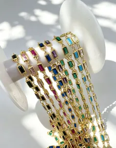 Détails de chaîne en zircone carrée multicolore plaquée or pour les accessoires DIY.
