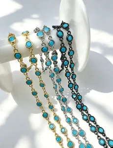 Grenzüberschreitende 1m Kupferkette mit blauen Zirkonia für DIY Schmuckherstellung.