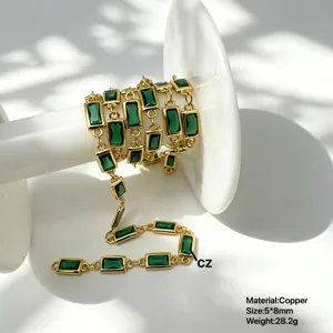 Chaîne en cuivre pour la fabrication de bijoux DIY avec zircons verts rectangulaires 5x8mm