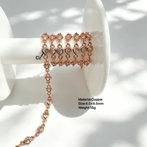 Catena zircone cuore oro rosa accessorio gioielli DIY, materiale in rame per creazioni.