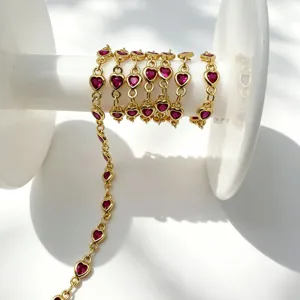 Catena in zircone cuore rosso placcato oro materiali per creazione di gioielli fai da te per collane.