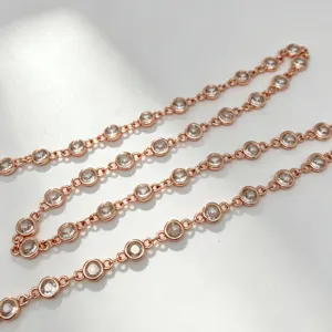 Catena con zirconi placcata in oro rosa 18K castone per creazione gioielli fai da te.