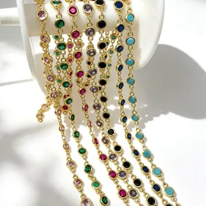 Kupfer Zirkonia DIY Kette Für Schmuckherstellung Luxuriöse Französische Retro Facettierte Zirkon Gold Plattierte Kette Zubehör