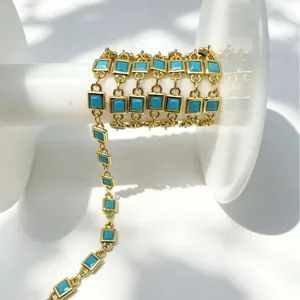 Gold-plated square blue zircon DIY chain, perfect for handmade bracelets, necklaces and jewelry.
