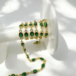 Vergoldete grüne Zirkon Kette Detail, DIY Schmuckherstellung Zubehör und Bastelmaterial.