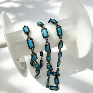 Accessoires de bijoux DIY chaîne carrée en zircone bleue plaquée gunblack