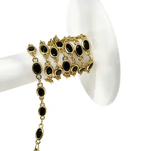 DIY 18K vergoldete Kupferkette mit schwarzen Zirkoniasteinen fuer Schmuckherstellung Deko