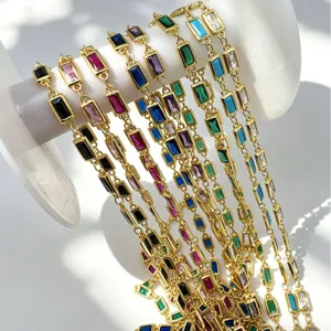 Accessoires de Fabrication Bijoux DIY Base Cuivre Strass Colorés Chaîne Carrée Géométrique pour Collier Bracelet Matériel de Vêtements