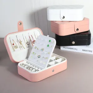 Dubbellaagse PU-Leren Sieradendoos Draagbare Sieraden Organizer Voor Ringen Oorbellen Kettingen Met Ruitjespatroon