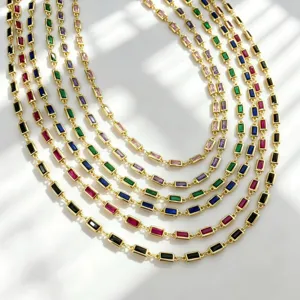 Chaîne en zirconium coloré pour bijoux DIY, collier en laiton plaqué or et pierres précieuses.